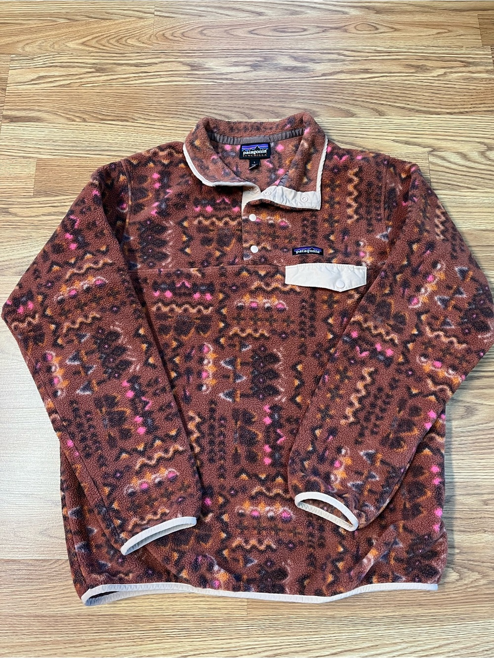 Patagonia Rust Multi-Pattern Snap Pullover with Cream Trim